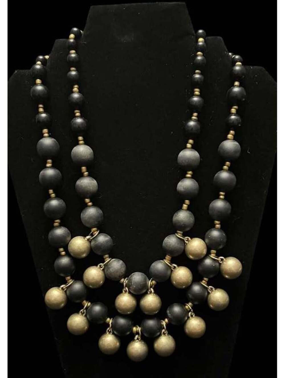 Black and Gold Beaded Multi-Strand Statement Necklace